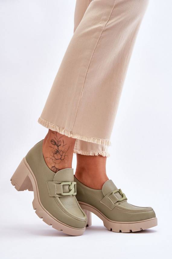 Elegantiško stiliaus batai su kulniukais su ornamentais žalios spalvos Harmell