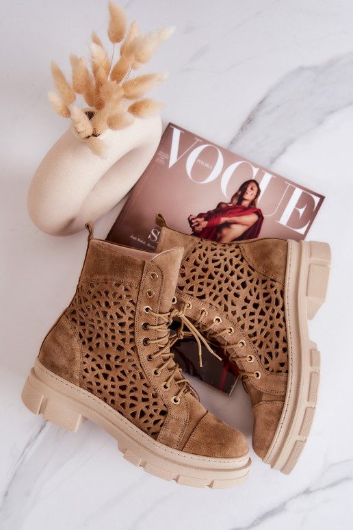 Ažūriniai aulinukai iš zomšos rudos spalvos Aileen