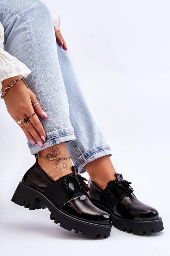 su lako efektu batai su gražiomis detalėmis juodos spalvos Keily