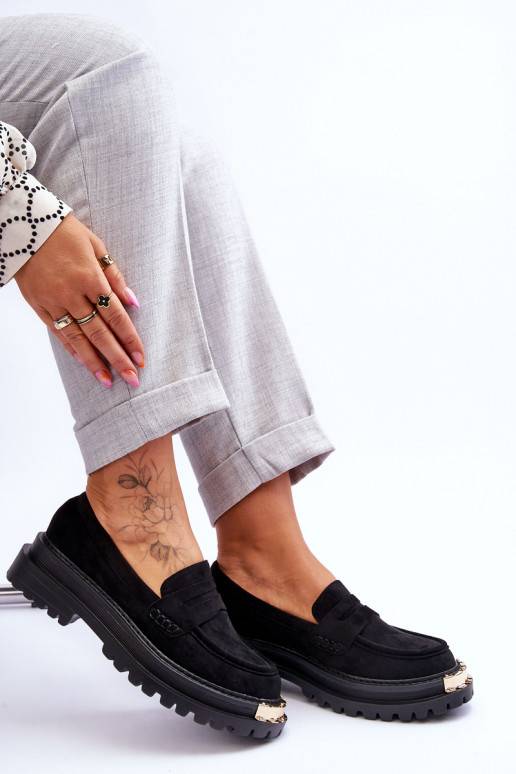 Klasikinio modelio iš zomšos Mokasinai su ornamentais juodos spalvos Monaro