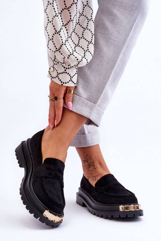 Klasikinio modelio iš zomšos Mokasinai su ornamentais juodos spalvos Monaro