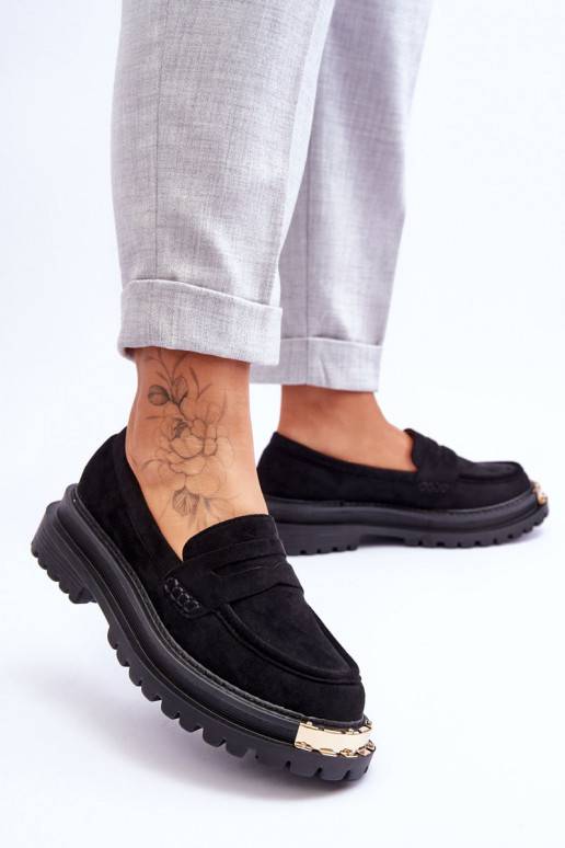 Klasikinio modelio iš zomšos Mokasinai su ornamentais juodos spalvos Monaro