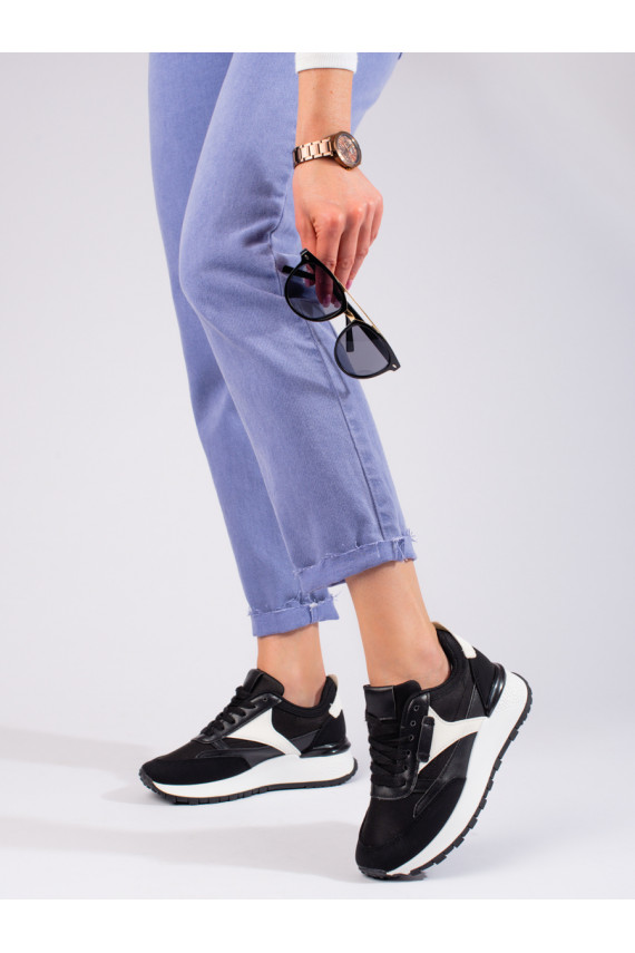   juodos spalvos sportiniai batai su aukšta platforma Shelovet