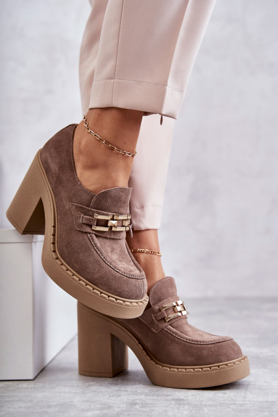 iš zomšos batai storu kulniuku smėlio spalvos Jaime