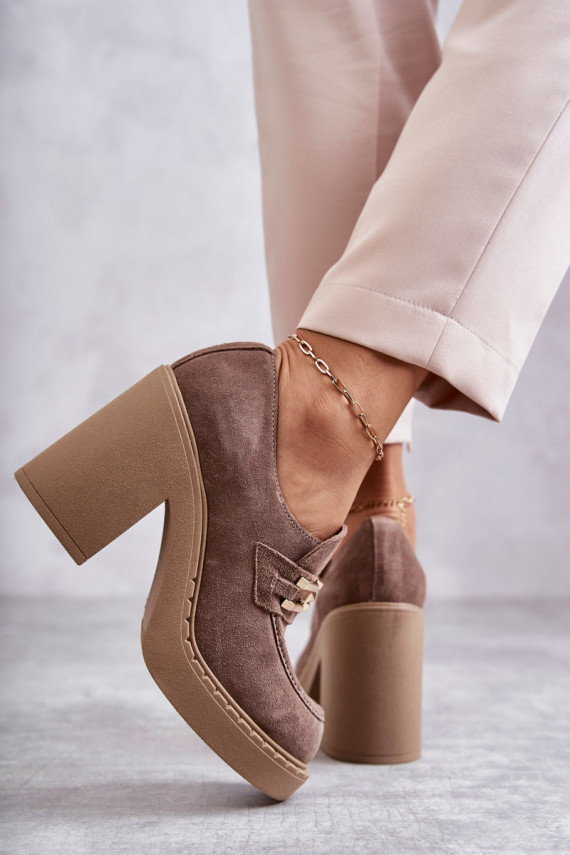 iš zomšos batai storu kulniuku smėlio spalvos Jaime