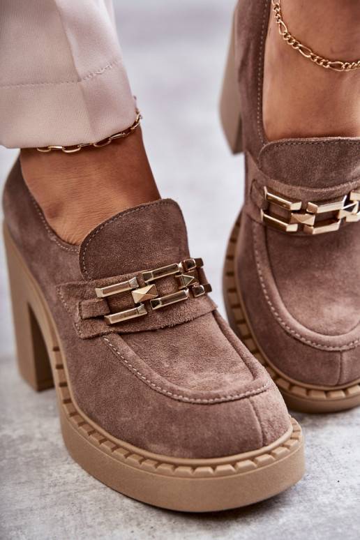 iš zomšos batai storu kulniuku smėlio spalvos Jaime