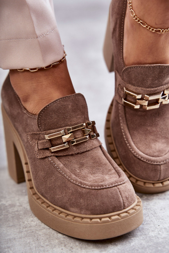 iš zomšos batai storu kulniuku smėlio spalvos Jaime