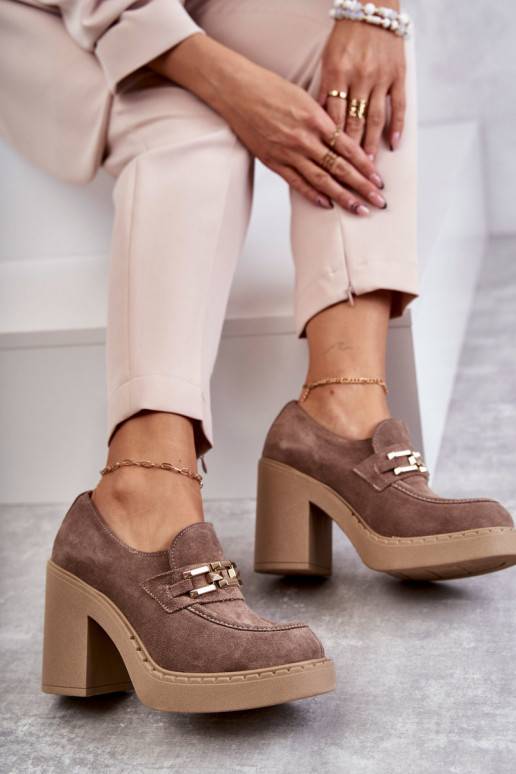 iš zomšos batai storu kulniuku smėlio spalvos Jaime