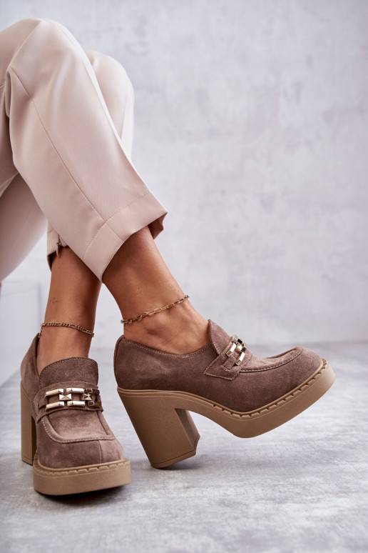 iš zomšos batai storu kulniuku smėlio spalvos Jaime