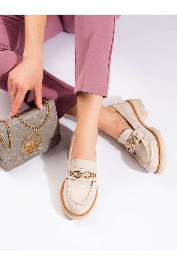 su lako efektu smėlio spalvos pusbačiai su aukso spalvos detalėmis Shelovet