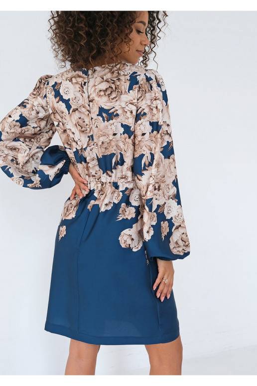 Noemi - mini suknelė su gėlių raštais tamisia mėlynos spalvos