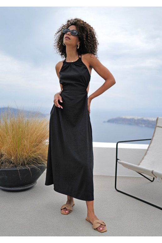 Tina - MAXI suknele juodos spalvos su iškirpimais 