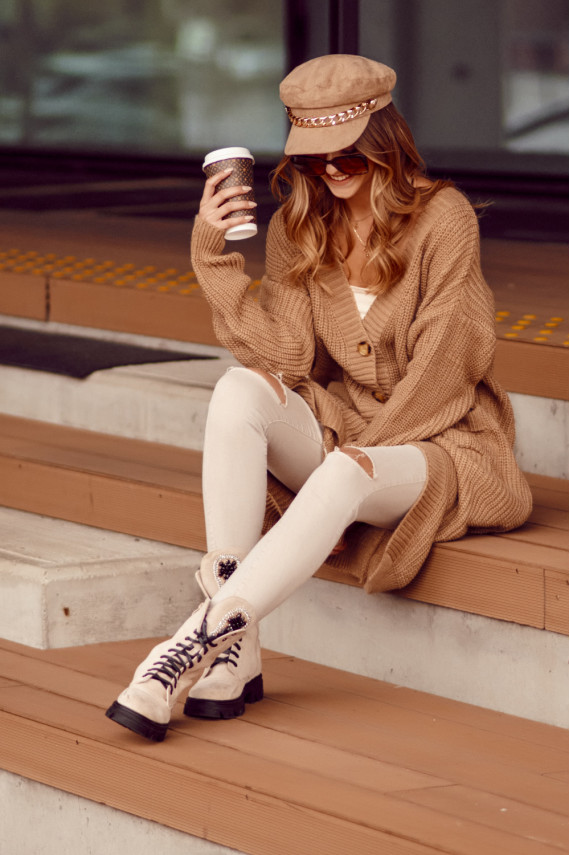 Šiltas ilgas mezgtinis kapučino spalvos 321970