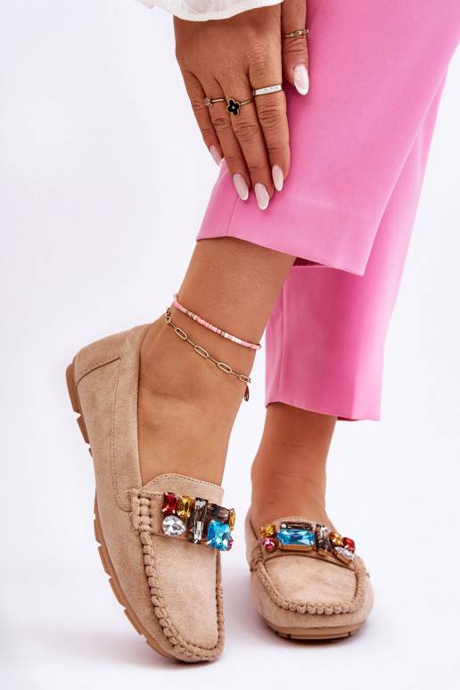 iš zomšos Mokasinai su spindinčiomis akutėmis smėlio spalvos Lucille