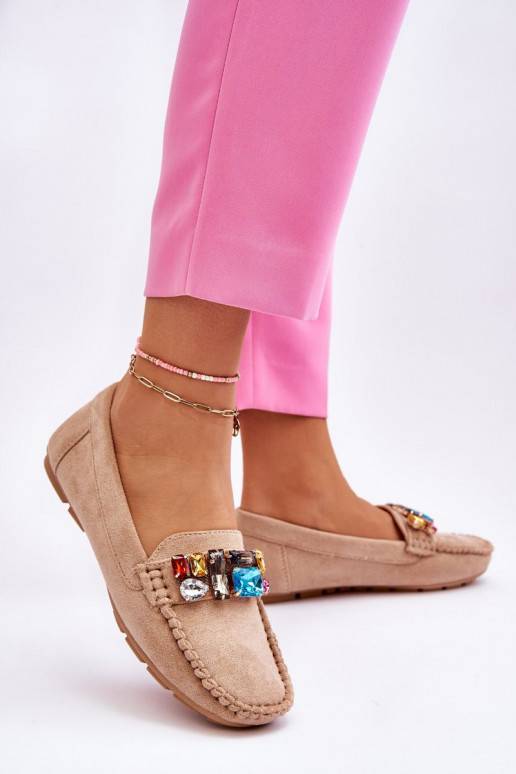   iš zomšos Mokasinai su spindinčiomis akutėmis smėlio spalvos Lucille