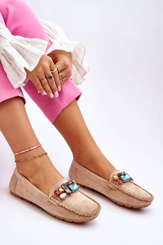   iš zomšos Mokasinai su spindinčiomis akutėmis smėlio spalvos Lucille