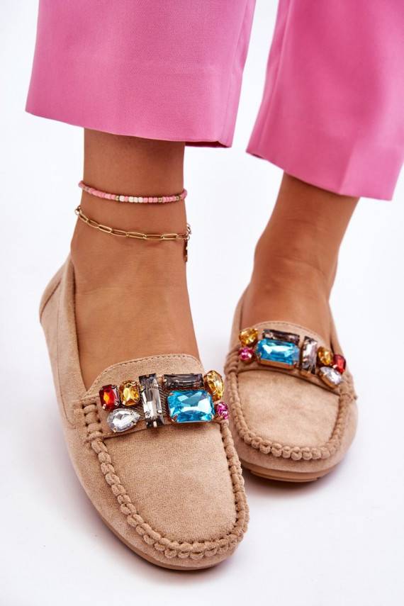   iš zomšos Mokasinai su spindinčiomis akutėmis smėlio spalvos Lucille