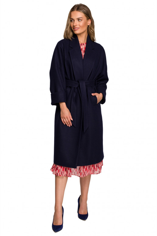 Stilingas mėlynos spalvos paltas