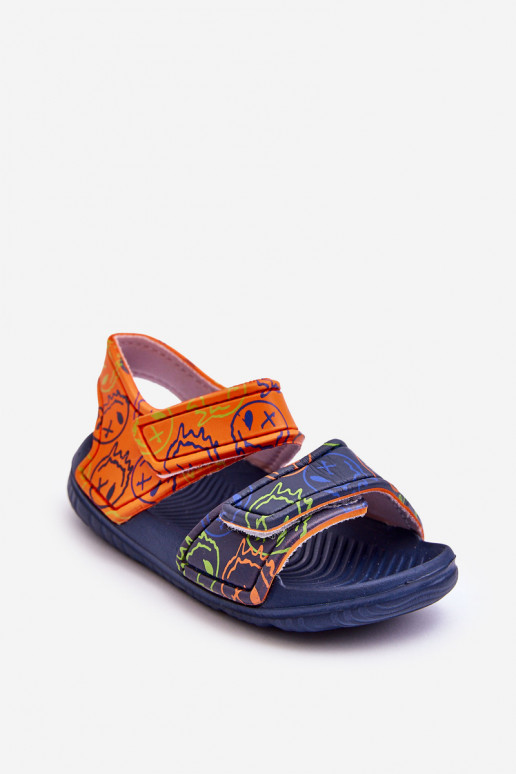 Lengvos šlepetės Vaikiški  sandalai su raštais mėlynos-oranžinės spalvos Malaga