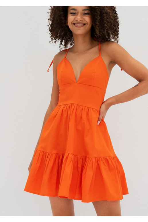 Alexa - oranžinės  spalvos vasariška MINI suknelė