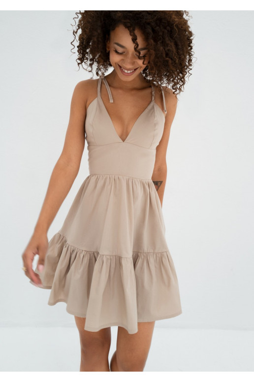 Alexa - smėlio spalvos vasariška MINI suknelė