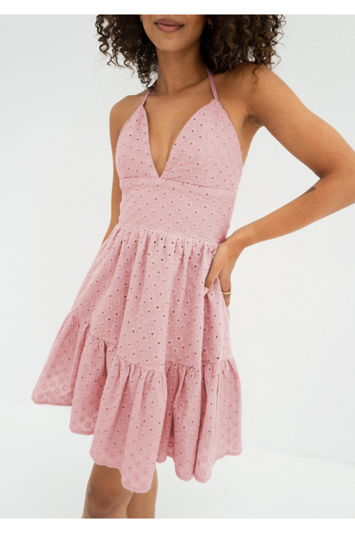 Krissy - vasariška ažūrinė MINI suknelė rausvos  spalvos