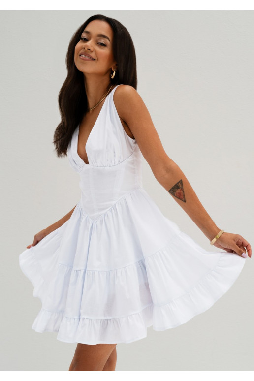 Liya -  kelių sluoksnių balta MINI suknelė