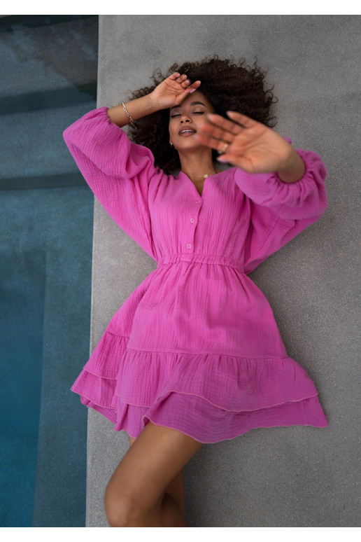 Milla - rožinės spalvos suknelė plačiomis rankovėmis