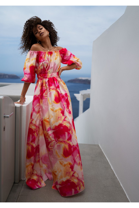 Cayli - MAXI  suknelė su gėlių raštais rožinės spalvos