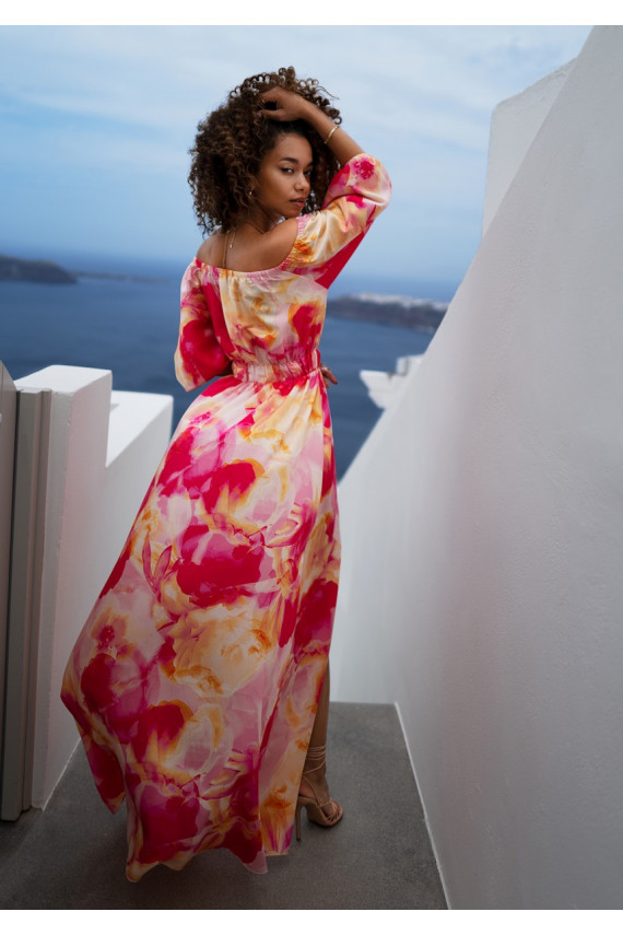 Cayli - MAXI  suknelė su gėlių raštais rožinės spalvos