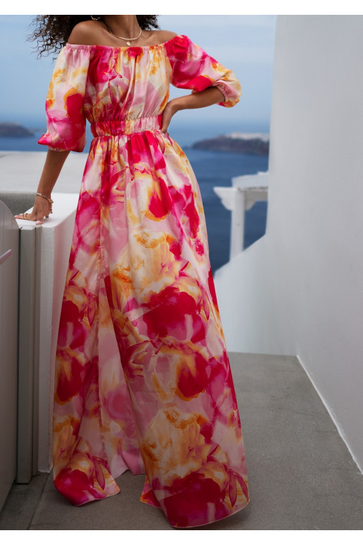 Cayli - MAXI  suknelė su gėlių raštais rožinės spalvos