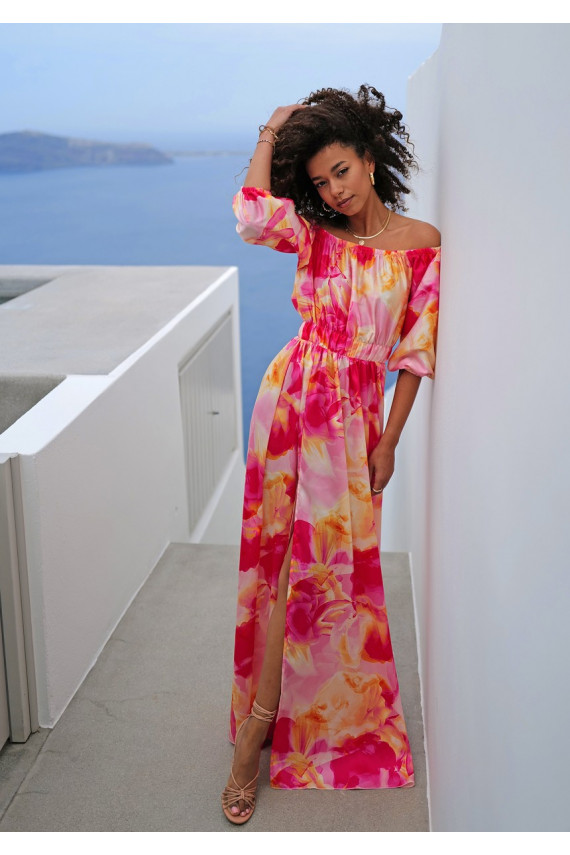 Cayli - MAXI  suknelė su gėlių raštais rožinės spalvos