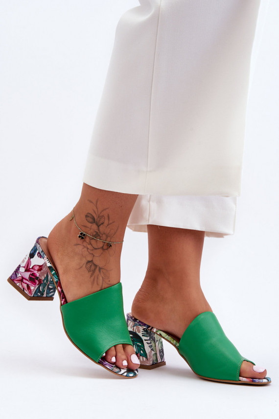   Odinės šlepetės su kulniukais  Shoes 3209/K žalios spalvos