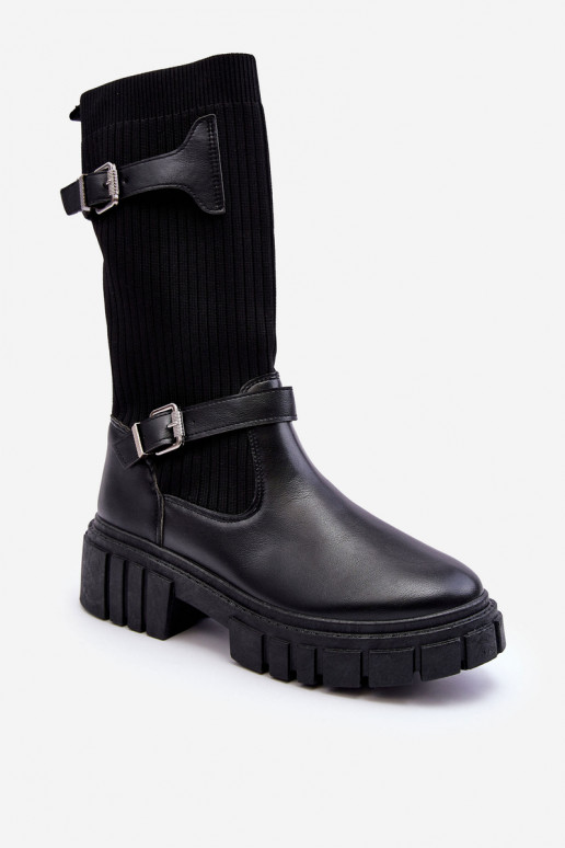  ilgaauliai batai su kojinės tipo auliuku juodos spalvos Abroze