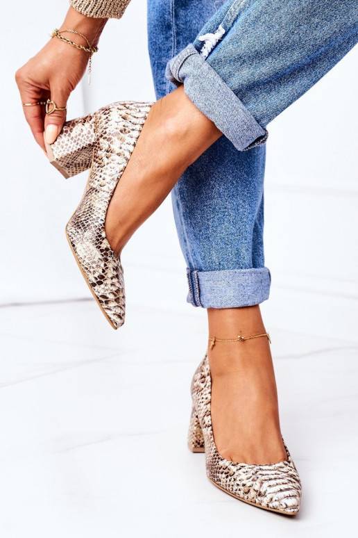   Bateliai su gyvatės raštais  Shoes 2801 aukso spalvos