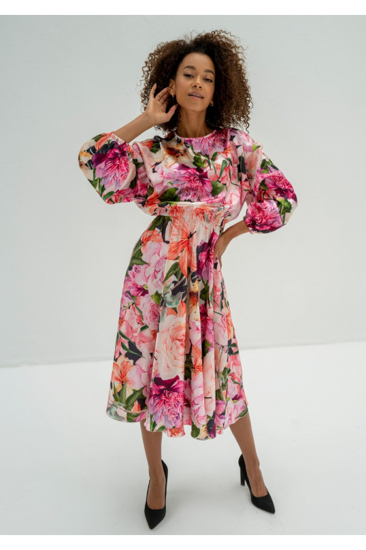 Elvire - satininė gėlių raštų suknelė