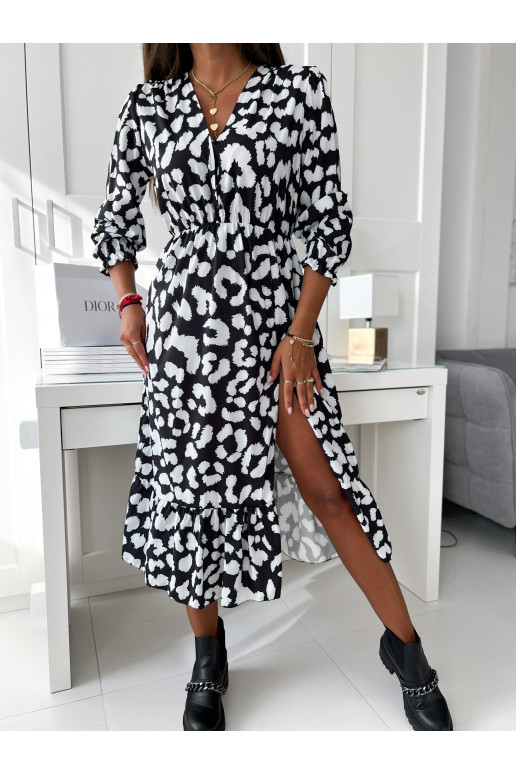 Studio fashion suknelė midi su skeltuku juodos- baltos spalvos DPSFA0472