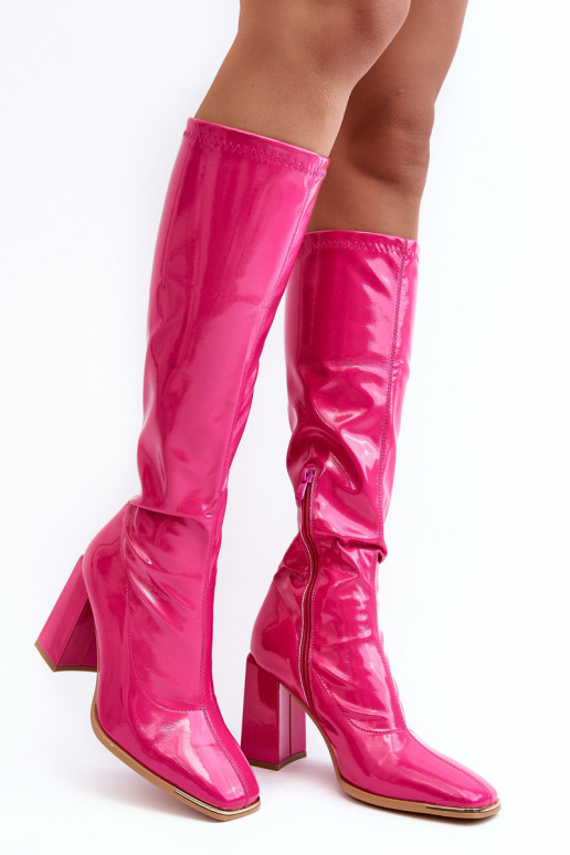 su lako efektu ilgaauliai batai su kulniukais  rožinės spalvos Mlokva