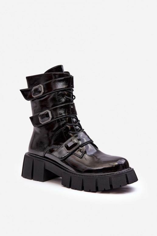 Auliniai batai su lako efektu juodos spalvos S.Barski MR870-61