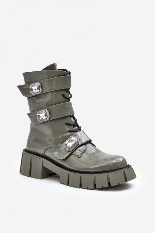 Auliniai batai su lako efektu žalios spalvos S.Barski MR870-61