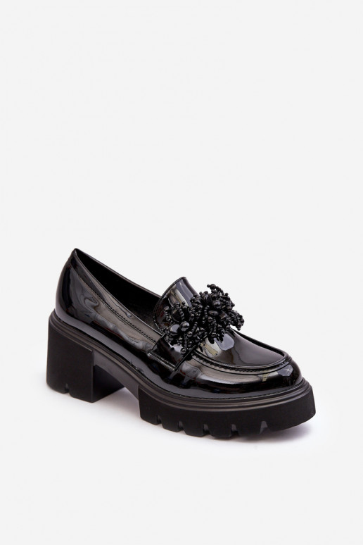 Moteriški lakuoti batai su ornamentais juodos spalvos Renesma
