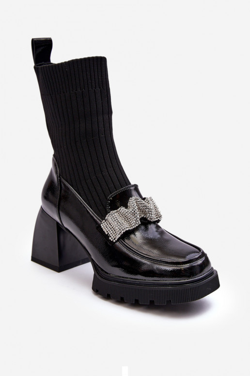 Moteriški aulinukai su kojinės tipo auliuku su kulniukais D&A MR870-41 juodos spalvos