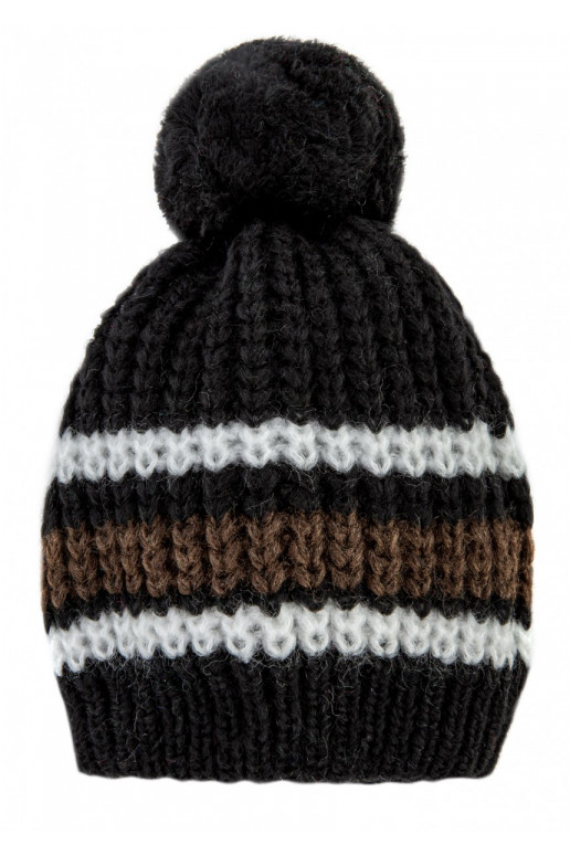 Juodos spalvos dryžuota šilta žieminė kepurė 