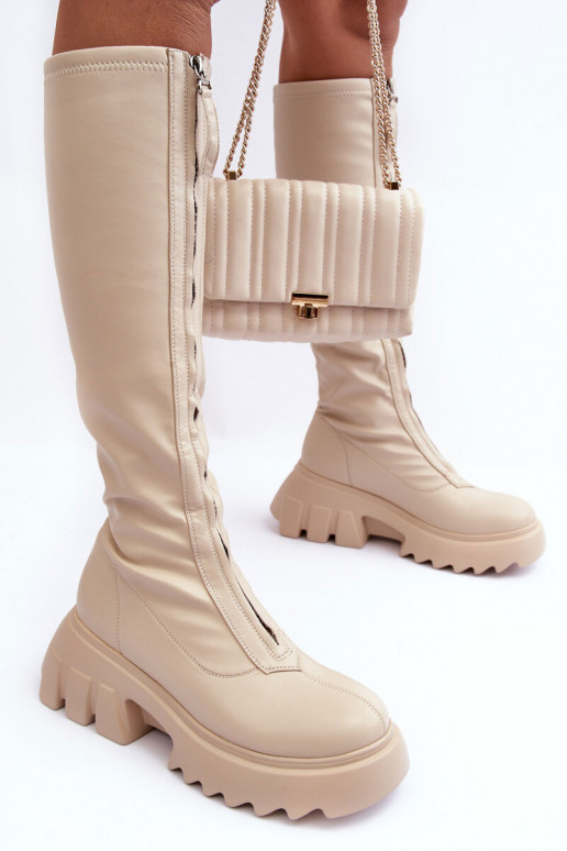   ilgaauliai batai su platforma su užtrauktukais smėlio spalvos Ringo