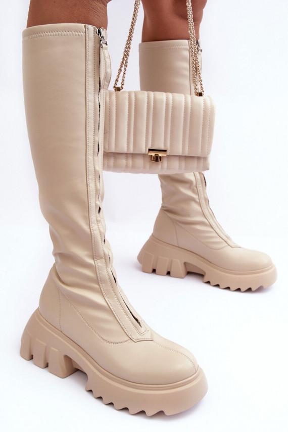   ilgaauliai batai su platforma su užtrauktukais smėlio spalvos Ringo