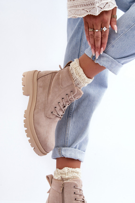 iš zomšos batai Aulinukai pašiltinti smėlio spalvos Alden