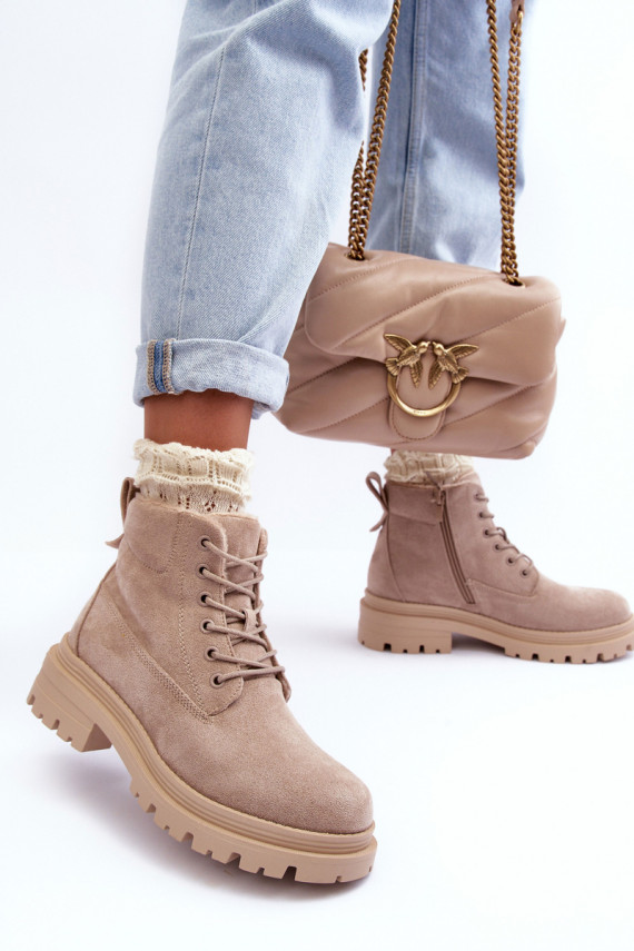 iš zomšos batai Aulinukai pašiltinti smėlio spalvos Alden