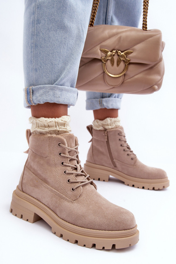 iš zomšos batai Aulinukai pašiltinti smėlio spalvos Alden