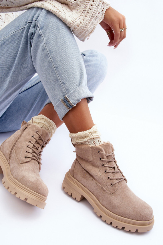 iš zomšos batai Aulinukai pašiltinti smėlio spalvos Alden