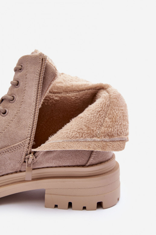 iš zomšos batai Aulinukai pašiltinti smėlio spalvos Alden